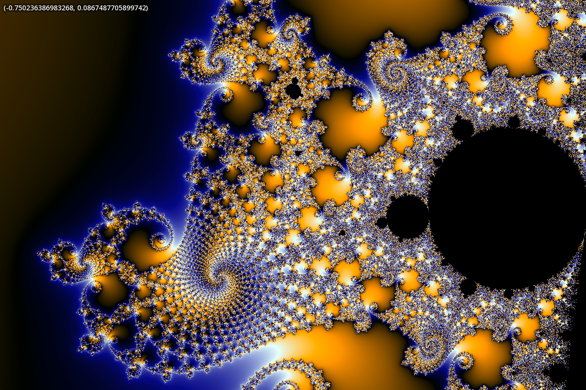 A zoomed in view of the Mandelbrot set.